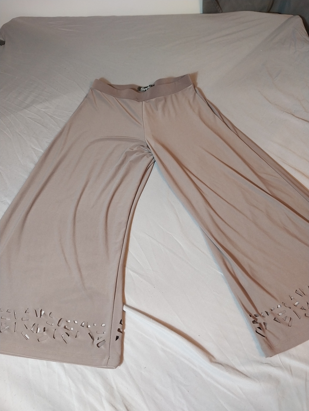 Sympli Laser-Cut Geometric Hem Matte Jersey Wide-Leg Palazzo Pants #388